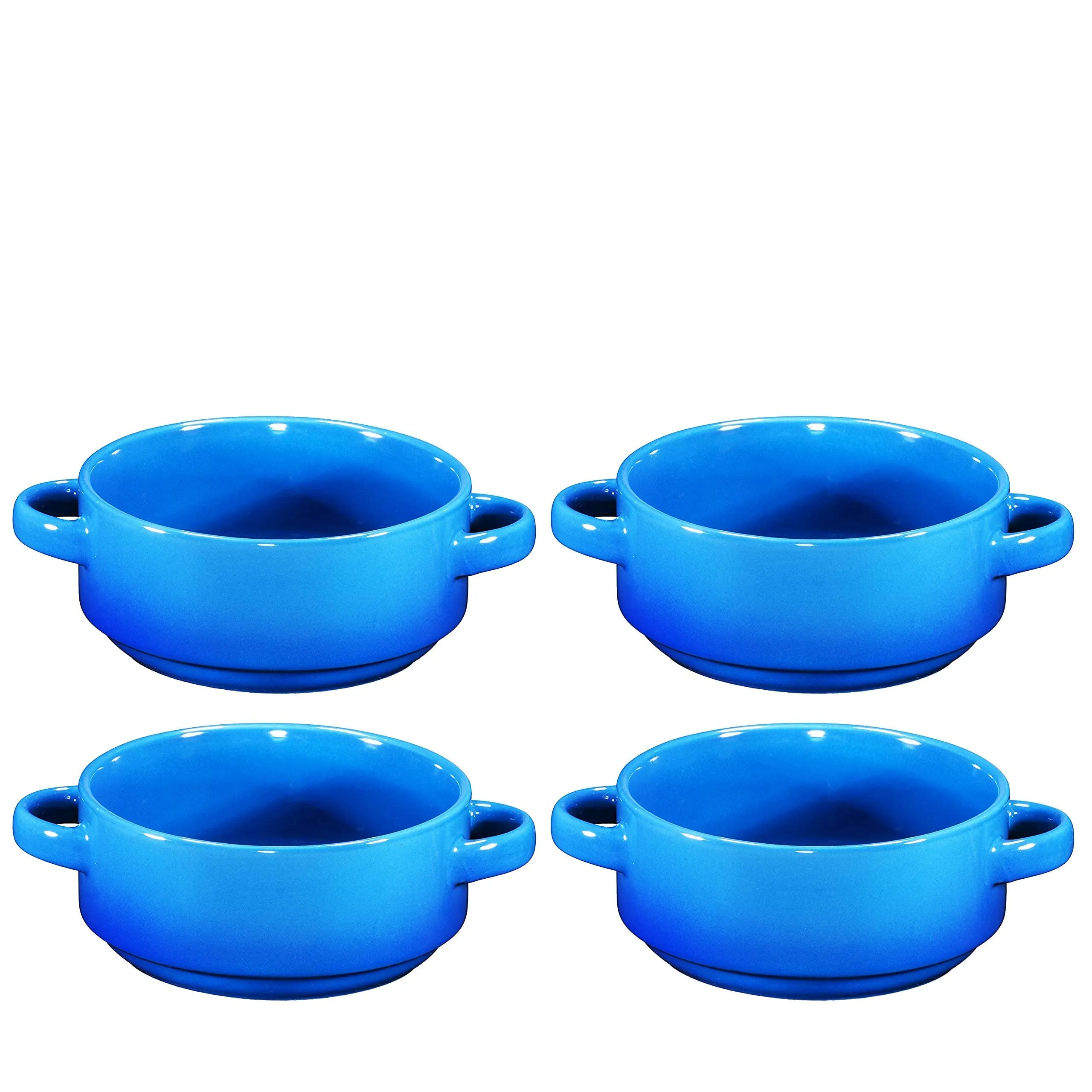 19oz Ceramic Soup Bowls with Handles - Oven Safe Bowls for French Onion Soup, Blue Oven