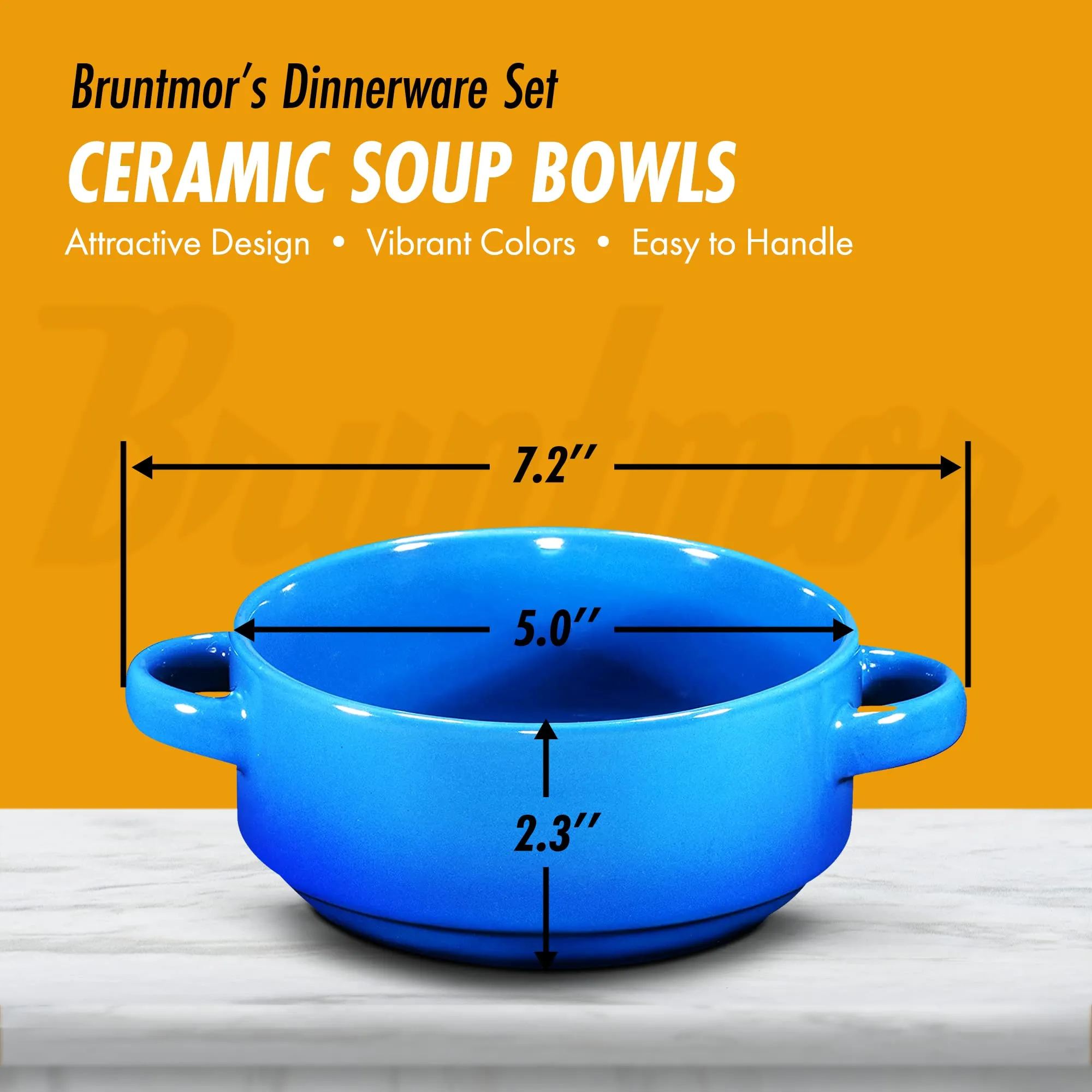 19oz Ceramic Soup Bowls with Handles - Oven Safe Bowls for French Onion Soup, Blue Oven