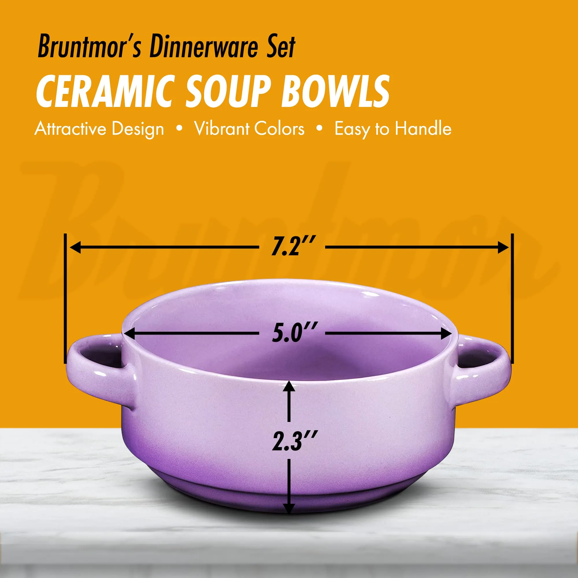 19oz Ceramic Soup Bowls with Handles - Oven Safe Bowls for French Onion Soup, Purple Oven