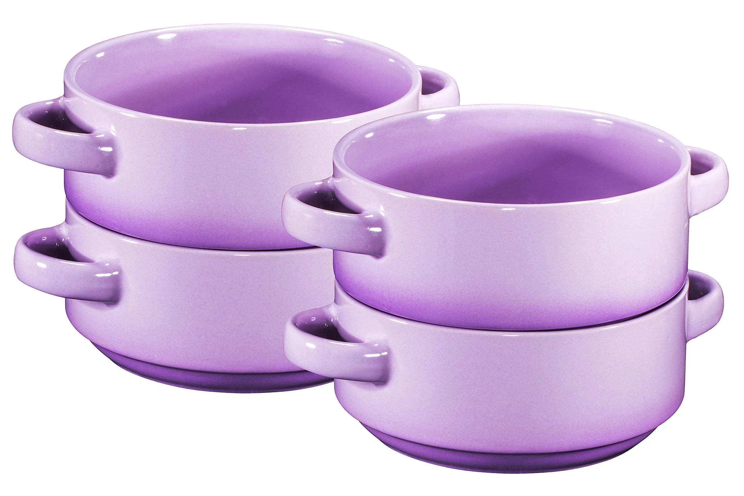 19oz Ceramic Soup Bowls with Handles - Oven Safe Bowls for French Onion Soup, Purple Oven