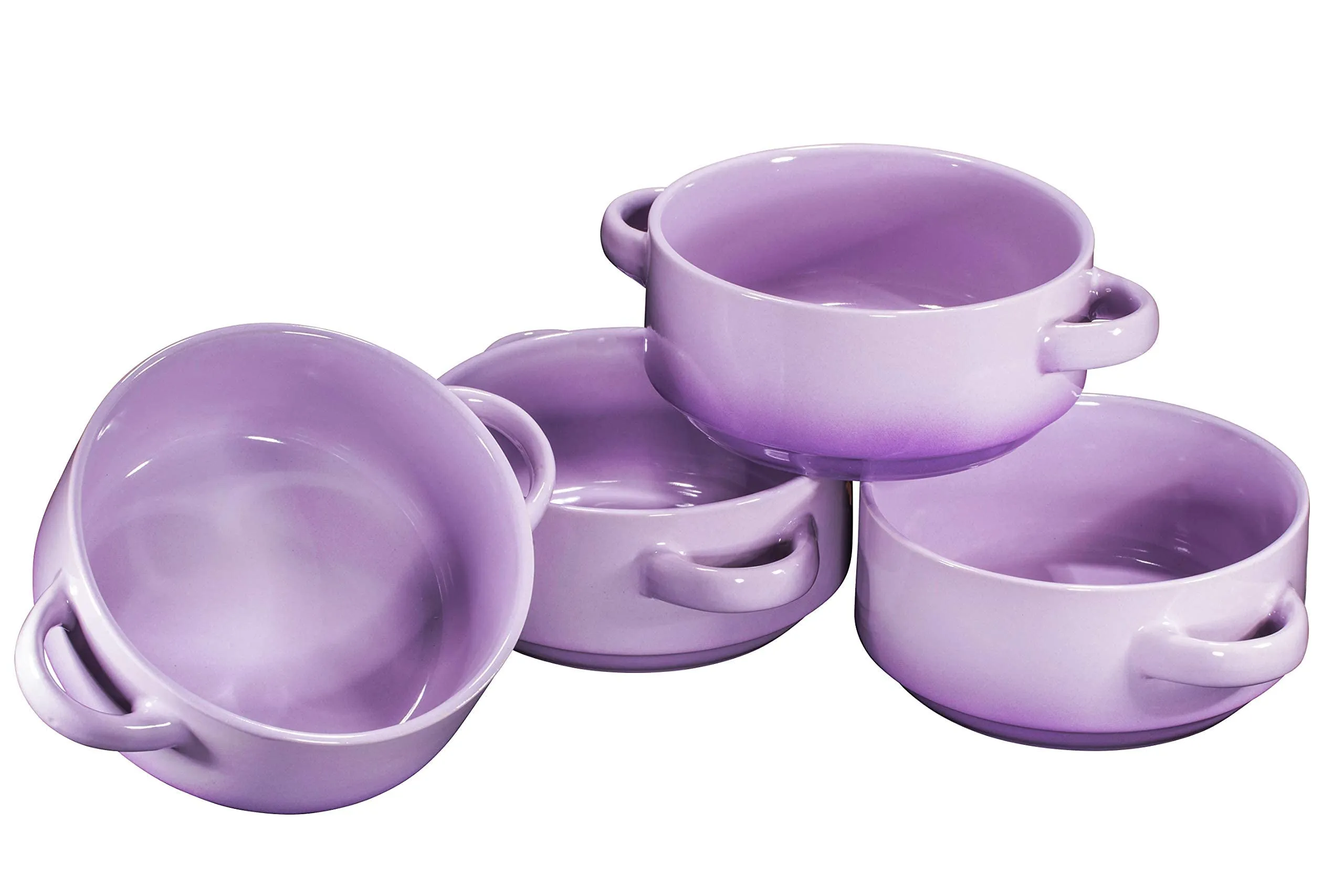 19oz Ceramic Soup Bowls with Handles - Oven Safe Bowls for French Onion Soup, Purple Oven