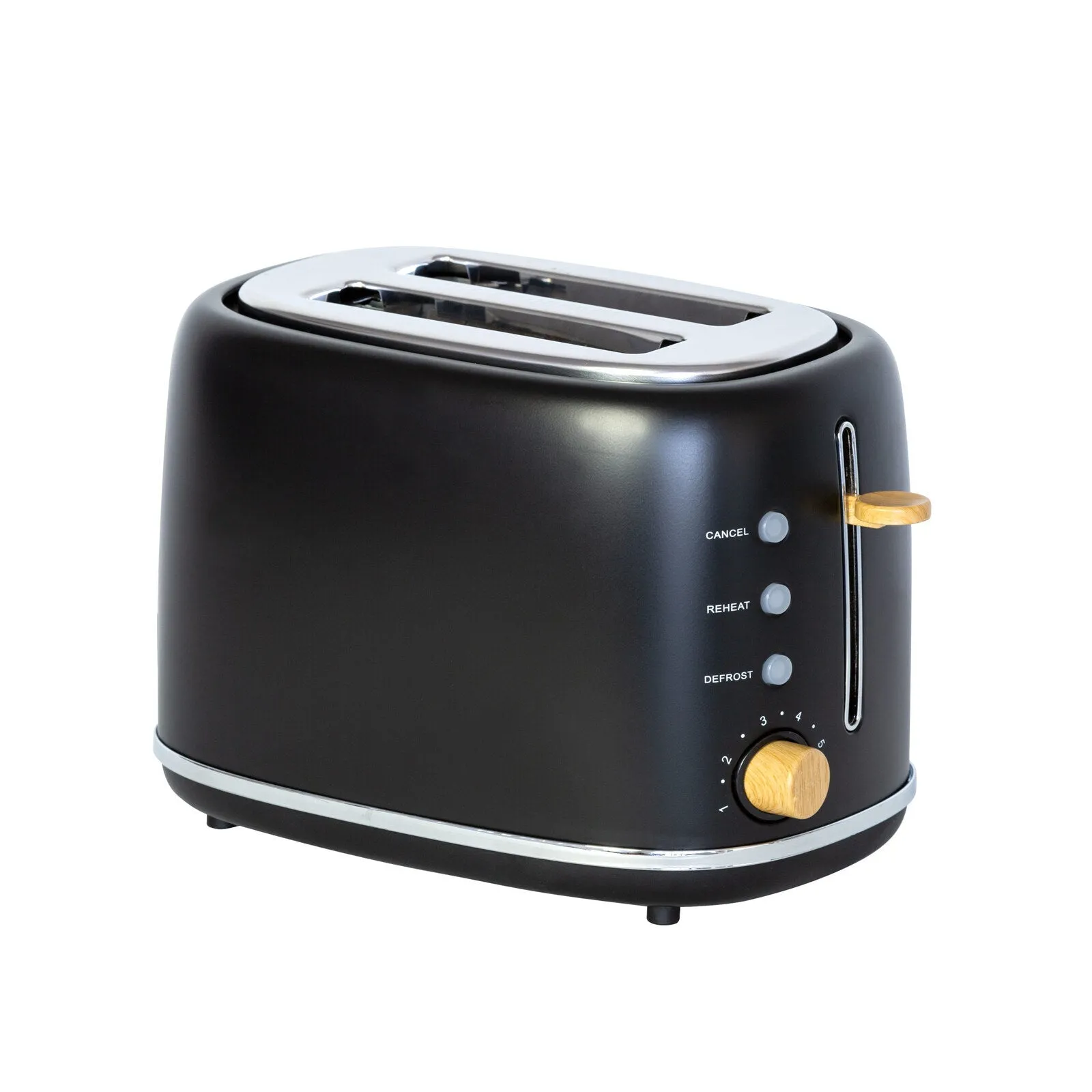 2-Slice Bread Toaster in Black with Wood Accents