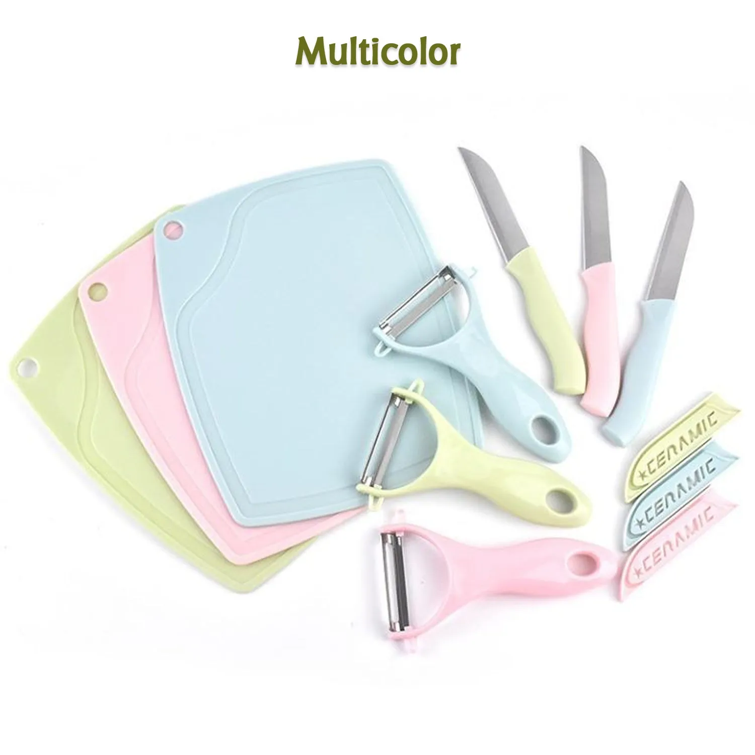 5207 Plastic Kitchen Peeler - Green & Classic Stainless Steel 3-Piece Knife Set Combo