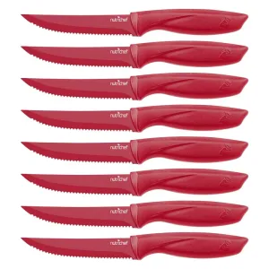 8 Pcs. Steak Knives Set - Non-Stick Coating Knives Set With Stainless Steel Blades, Unbreakable Knives, Great For Bbq Grill (Red)