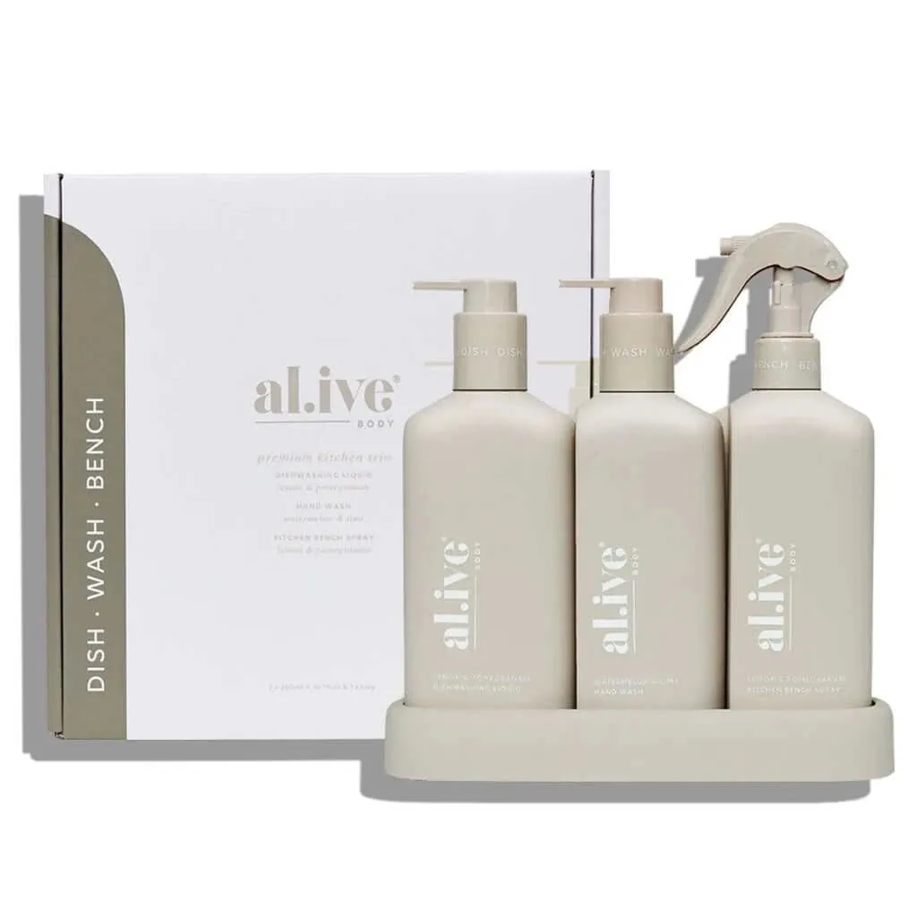 Al.ive Kitchen Trio - Dishwashing Liquid, Hand Wash & Bench Spray