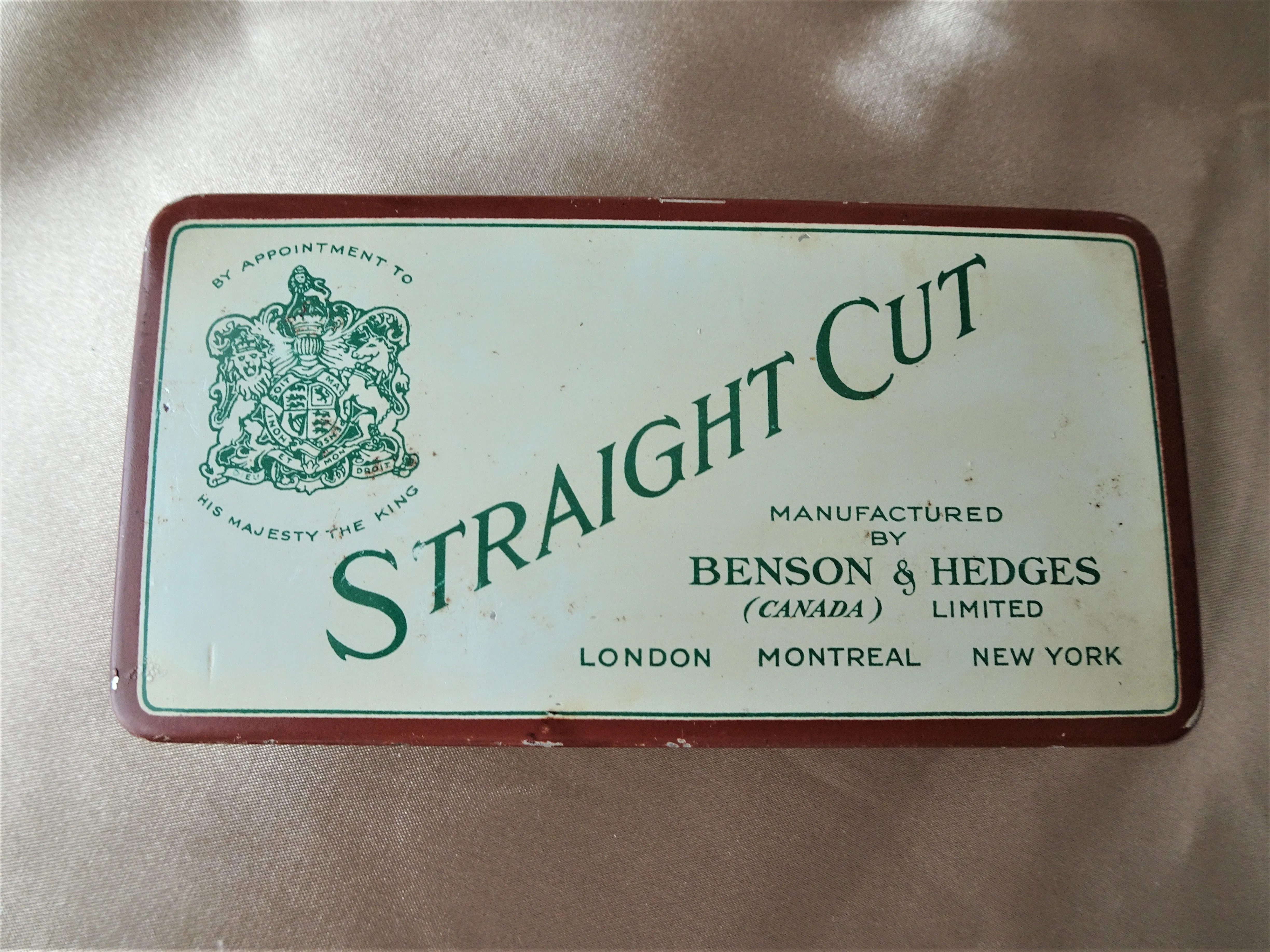 ANTIQUE Tobacco Cigarette Tin, Straight Cut Benson & Hedges,  Edwardian Tin, Collectible Tins