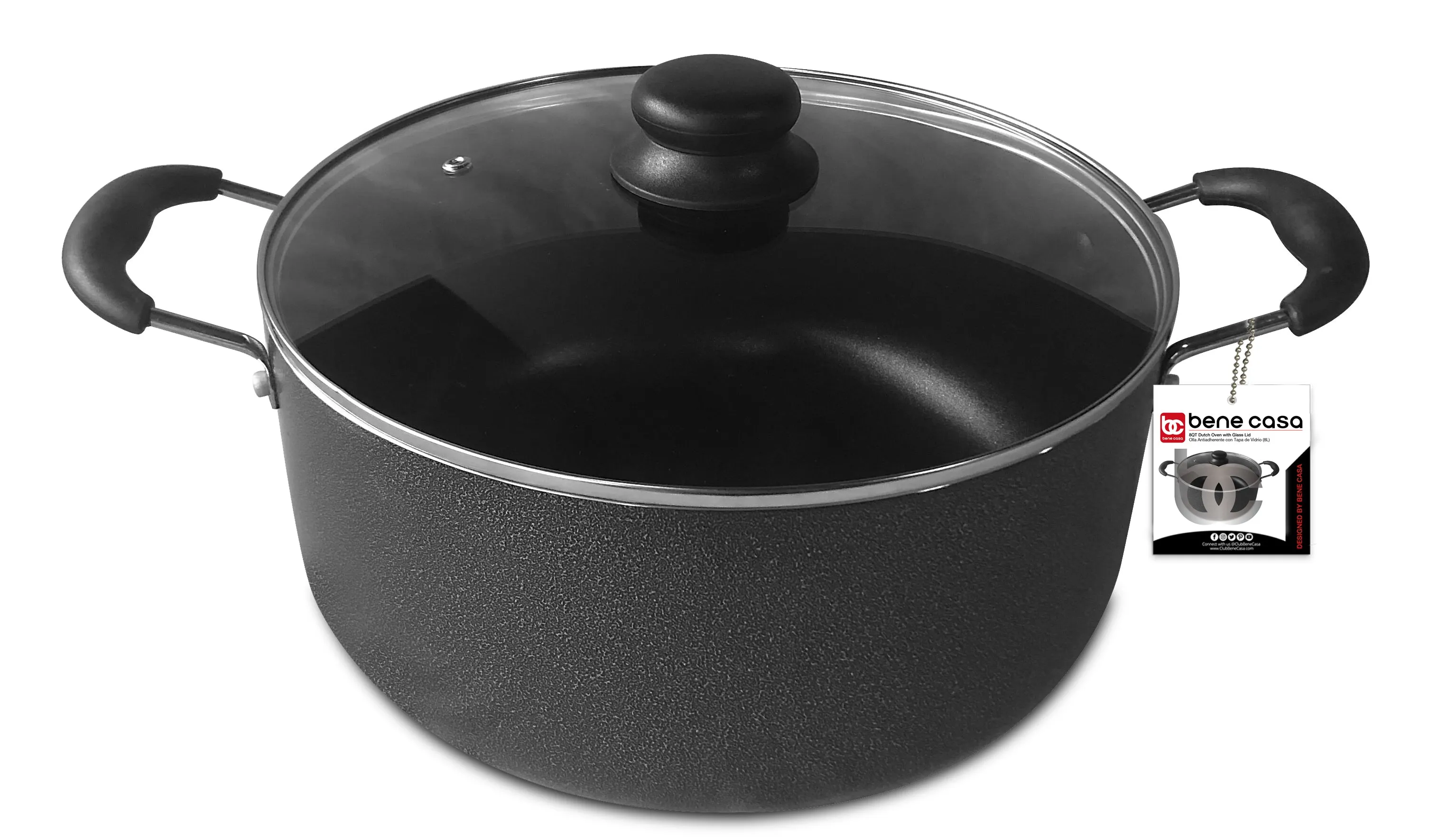 Bene Casa Non-stick speckled Dutch Oven w/ tempered glass lid - (3 sizes)