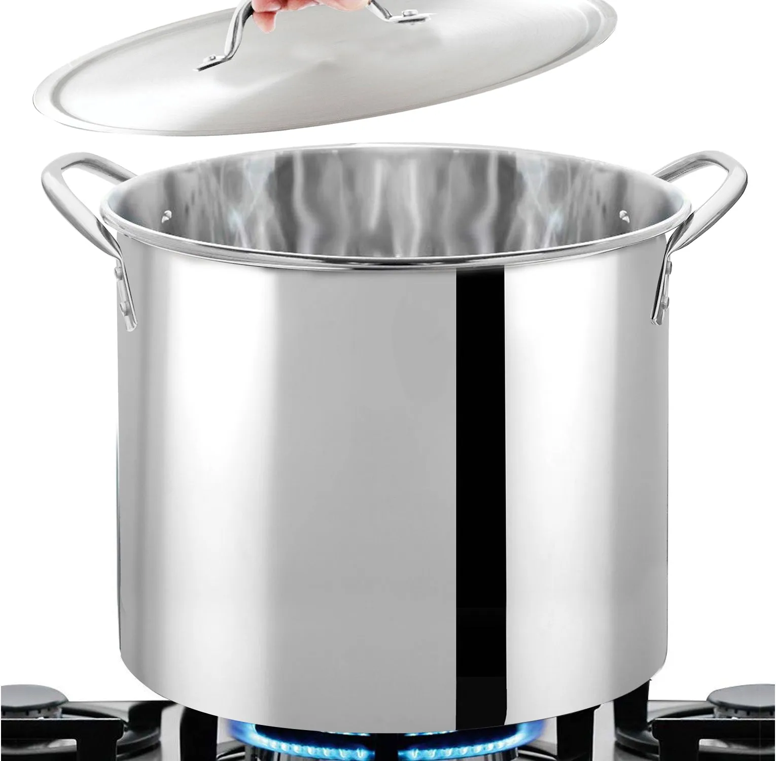 Bene Casa Stainless-Steel Stock Pot w/ lid,  reinforced bottom