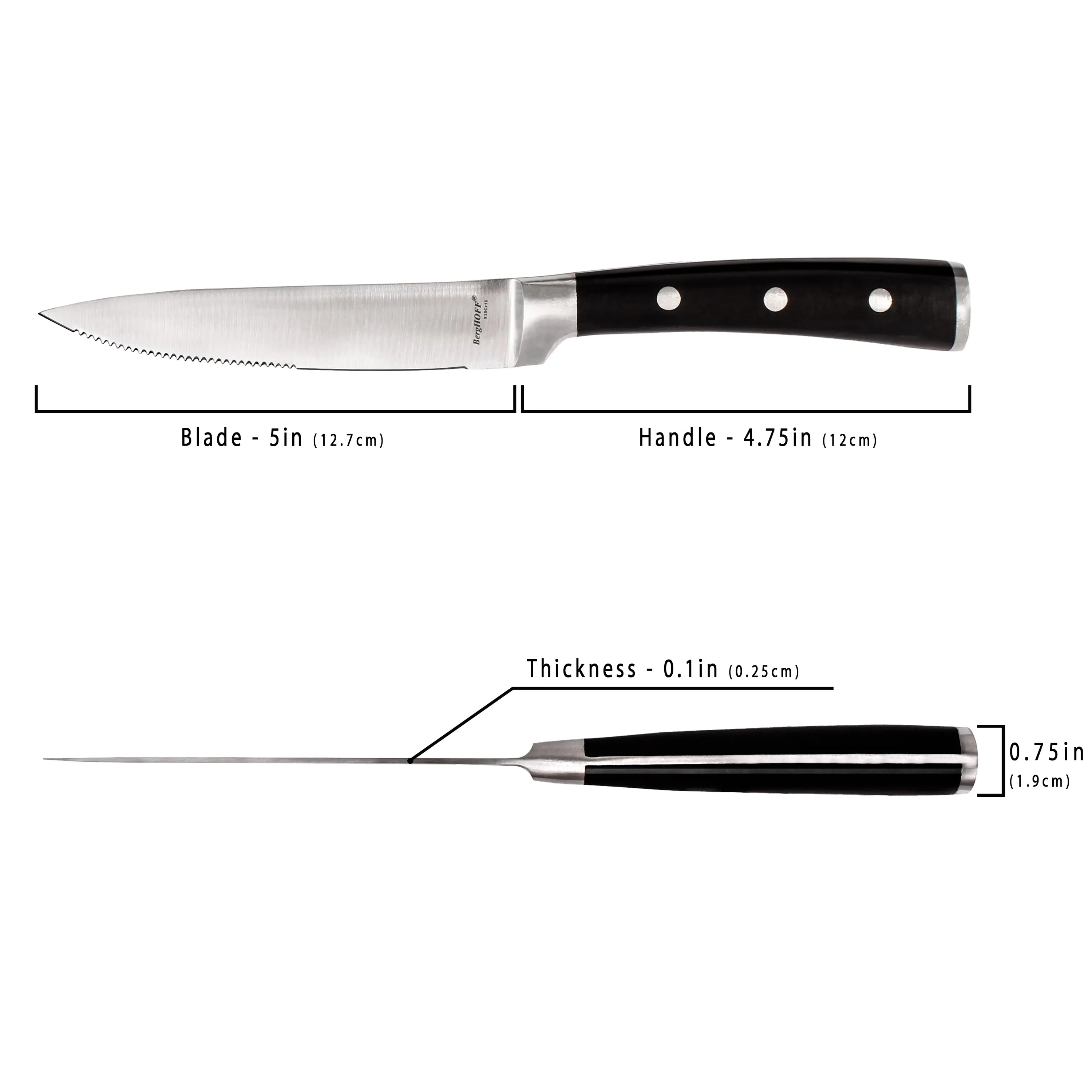 BergHOFF Essentials Classico 7pc Stainless Steel Steak Knife Set With Wood Case, 5"