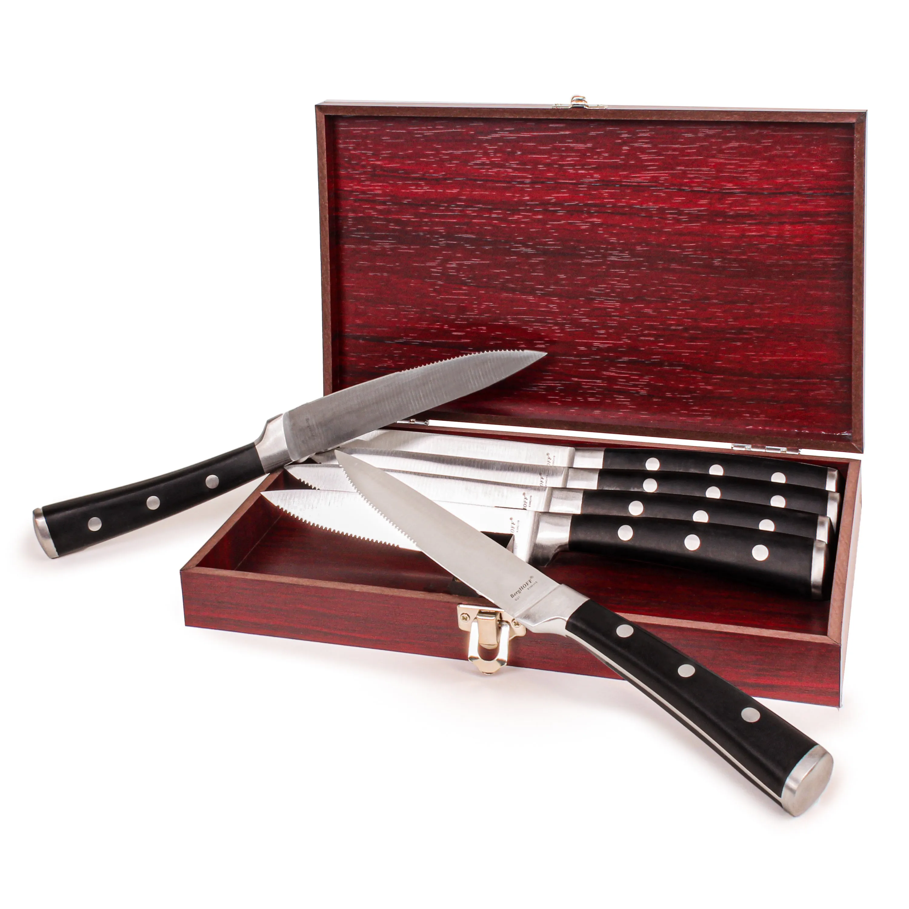 BergHOFF Essentials Classico 7pc Stainless Steel Steak Knife Set With Wood Case, 5"