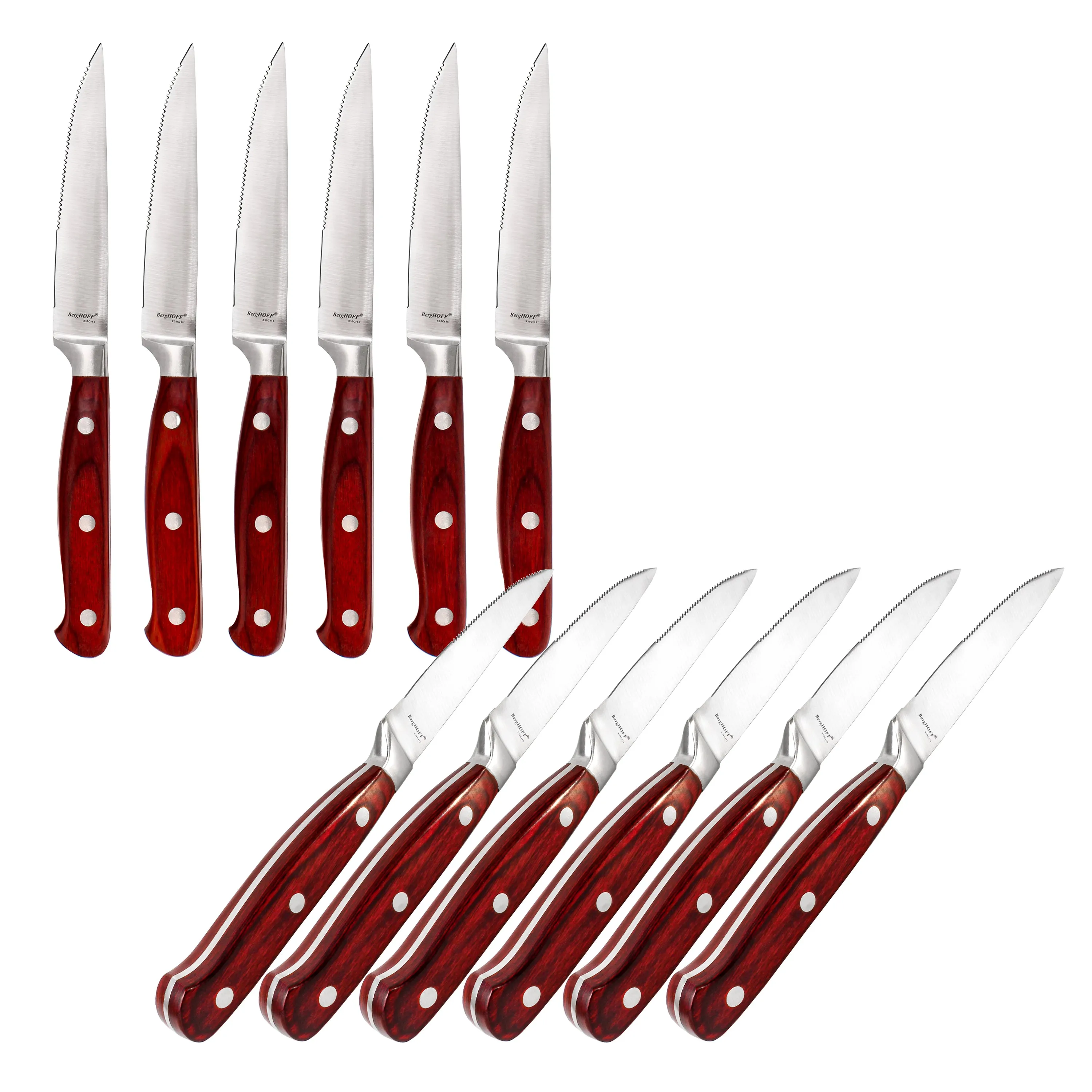 BergHOFF Pakka Wood 14pc Stainless Steel Steak Knife Set with Wood Cases