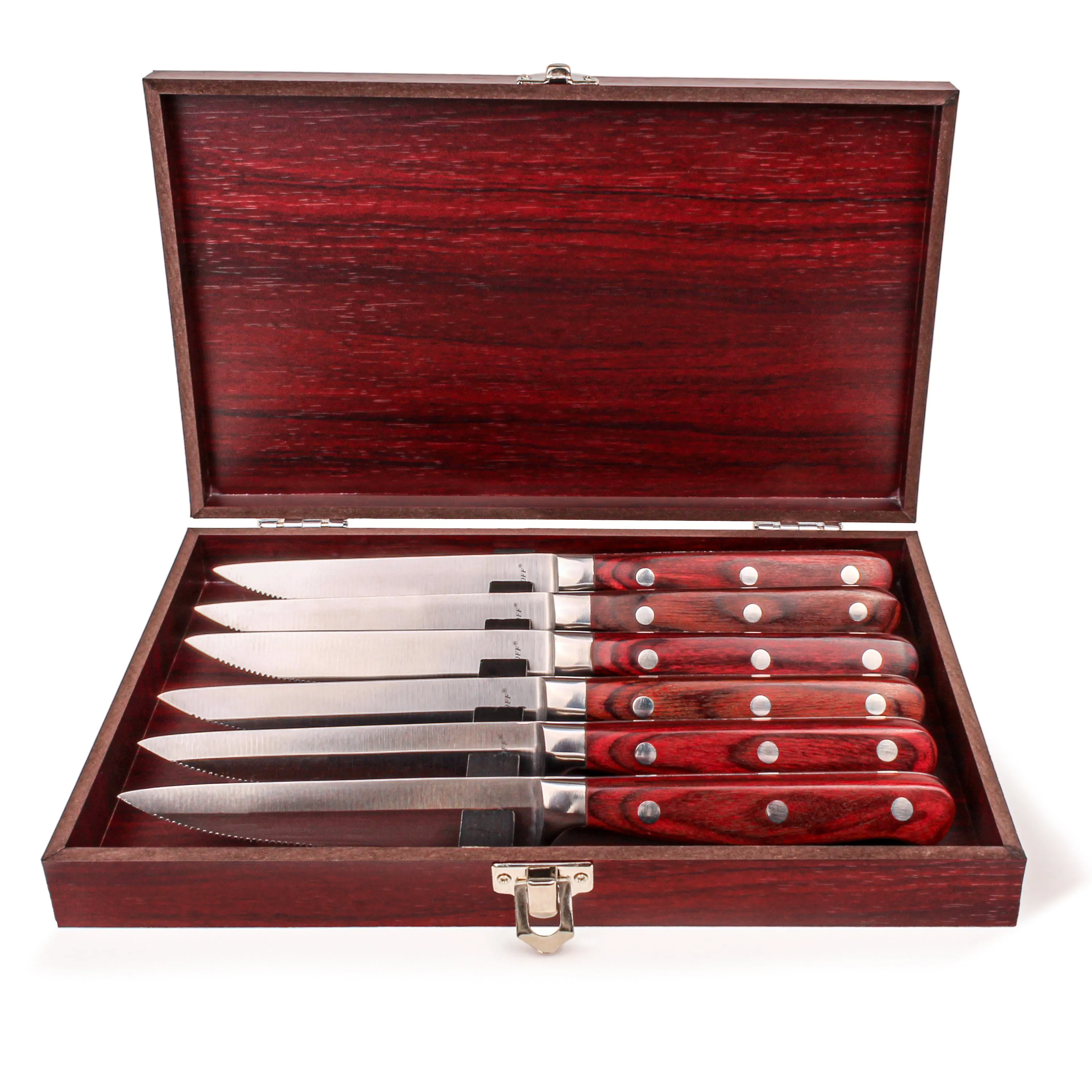 BergHOFF Pakka Wood 14pc Stainless Steel Steak Knife Set with Wood Cases