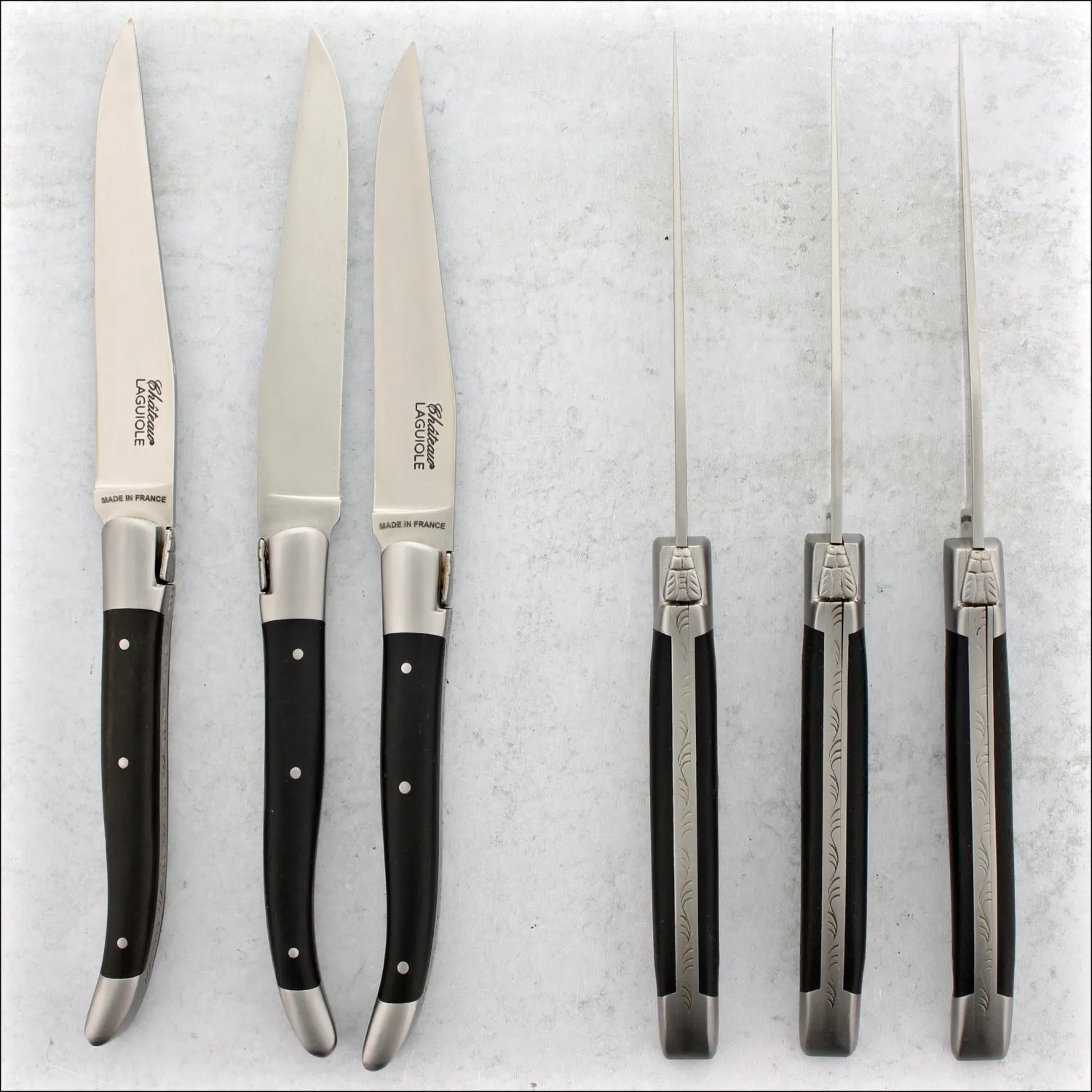 Chateau Laguiole Heritage Steak Knives Ebony - Satin Finish