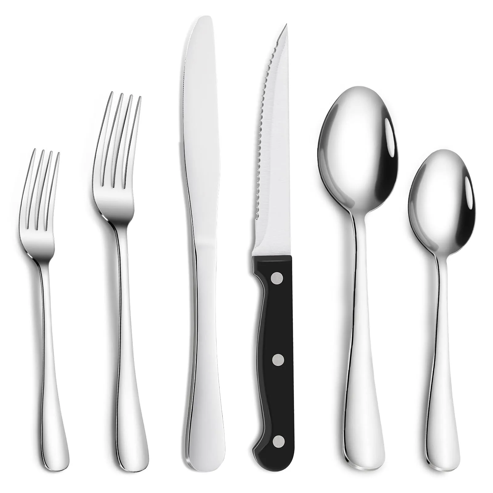 CIBEAT 24 Piece S592 Stainless Steel Silverware Set with Steak Knives