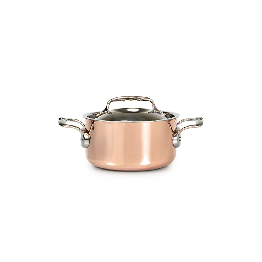 De Buyer Prima Matera Copper Stew Pan with Stainless Steel Handles & Lid 16cm