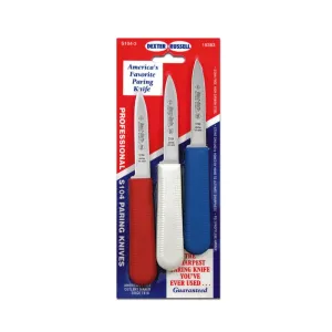 Dexter Russell 15493 Sani-Safe 3 1/4" 3-Pack Of Paring Knives In Red White & Blue S104-3RWC