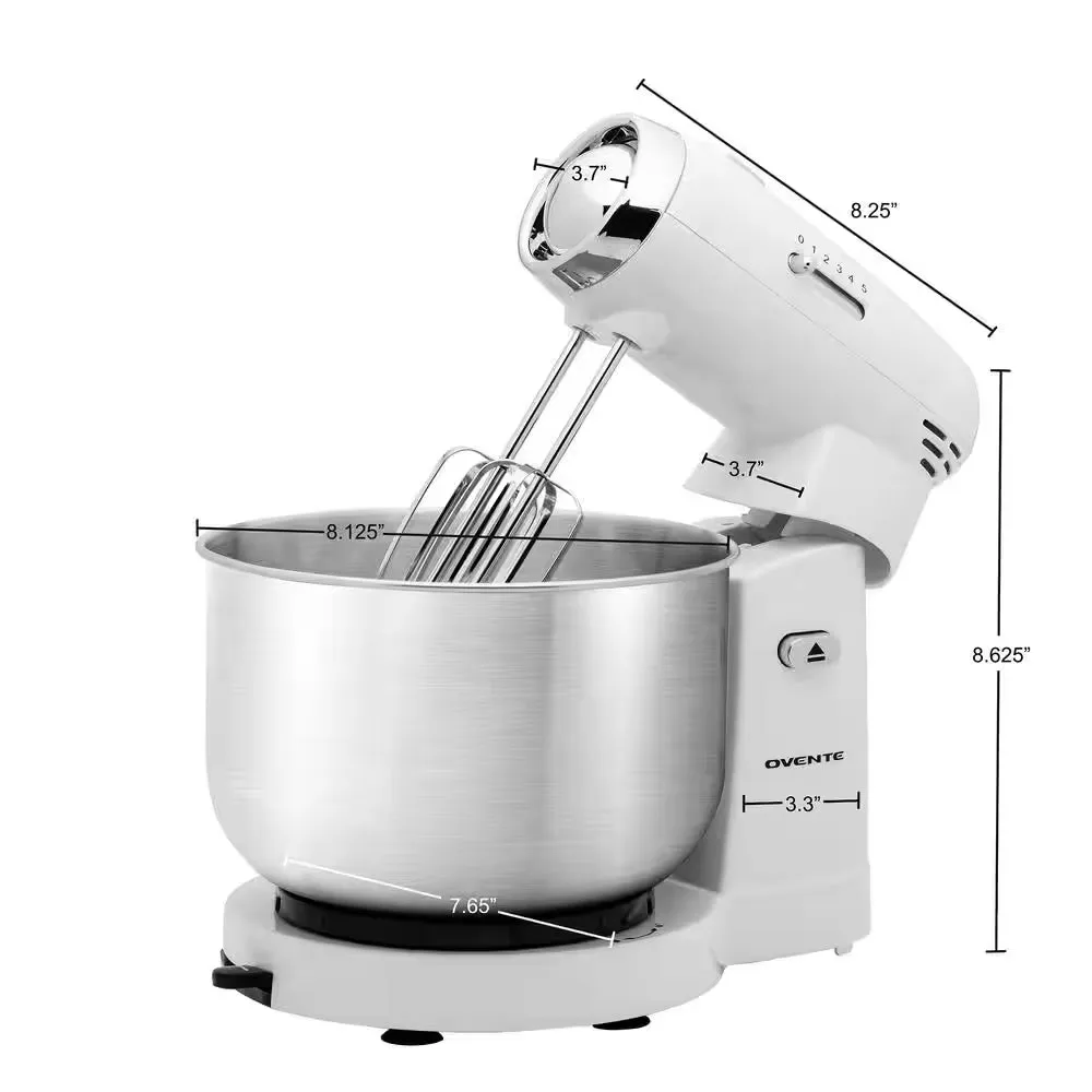 Electric Stand Mixer 3.5 Qt., 5 Speed Control, 250-Watt with 2 Blender Attachment Egg Beater Whisk and Dough Hook White