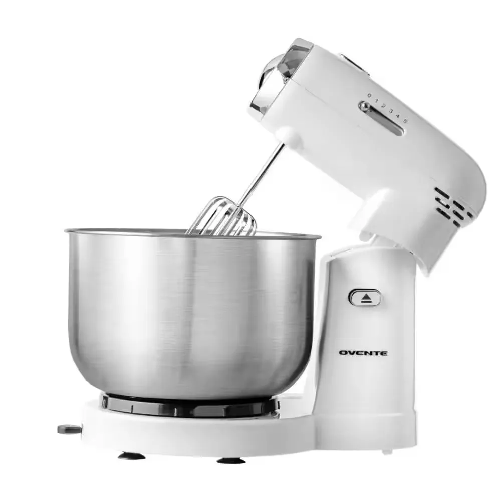 Electric Stand Mixer 3.5 Qt., 5 Speed Control, 250-Watt with 2 Blender Attachment Egg Beater Whisk and Dough Hook White