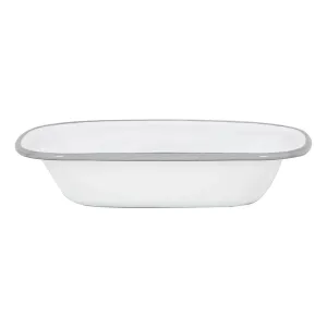 Enamel Oblong Pie Dish - White With Grey Rim 20x14.5x4.5cm - Argon Tableware