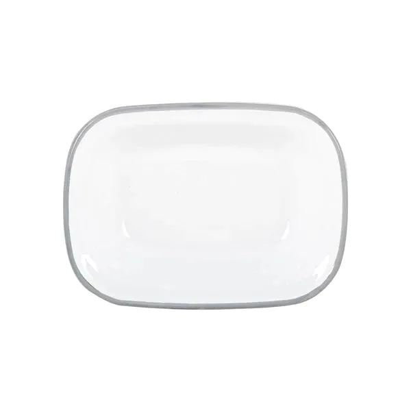 Enamel Oblong Pie Dish - White With Grey Rim 20x14.5x4.5cm - Argon Tableware