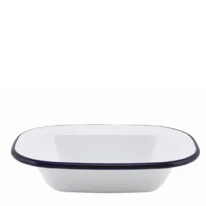 Enamel Rectangle Pie Dish White & Blue 16cm