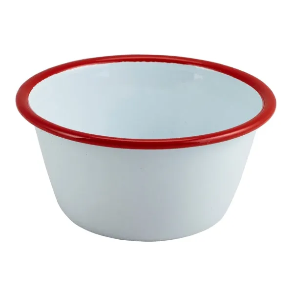 Enamel Round Deep Pie Dish White with Red Rim 12cm- Pack 12