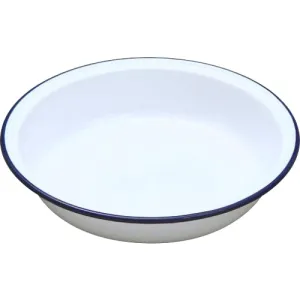 Enamel Round Pie Dish White & Blue 18cm