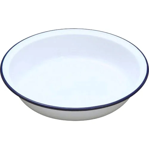 Enamel Round Pie Dish White & Blue 18cm