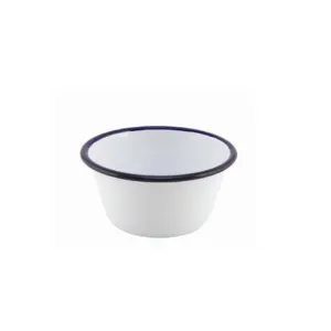 Enamel Round Pie Dish White & Blue 26cm