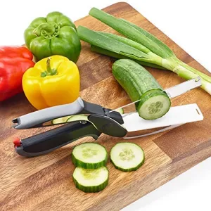 Figment 2-in-1 18/10 Steel Smart Clever Cutter Kitchen Knife Food Chopper and in Built Mini Chopping Board with Locking Hinge; with Spring Action; Stainless Steel Blade (Black)