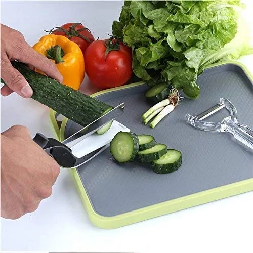 Figment 2-in-1 18/10 Steel Smart Clever Cutter Kitchen Knife Food Chopper and in Built Mini Chopping Board with Locking Hinge; with Spring Action; Stainless Steel Blade (Black)