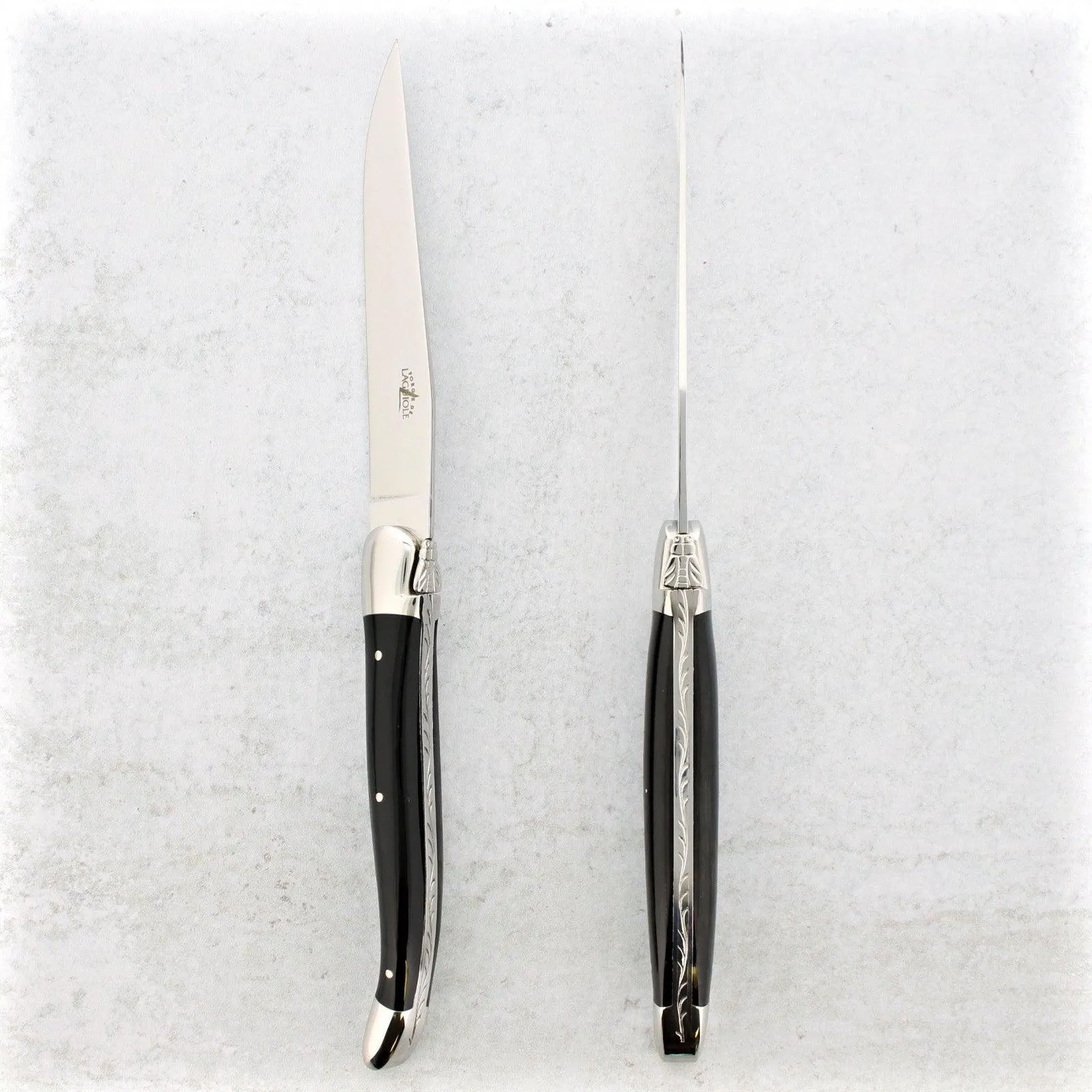 Forge de Laguiole Dark Horn Tip Steak Knives - Set of 2