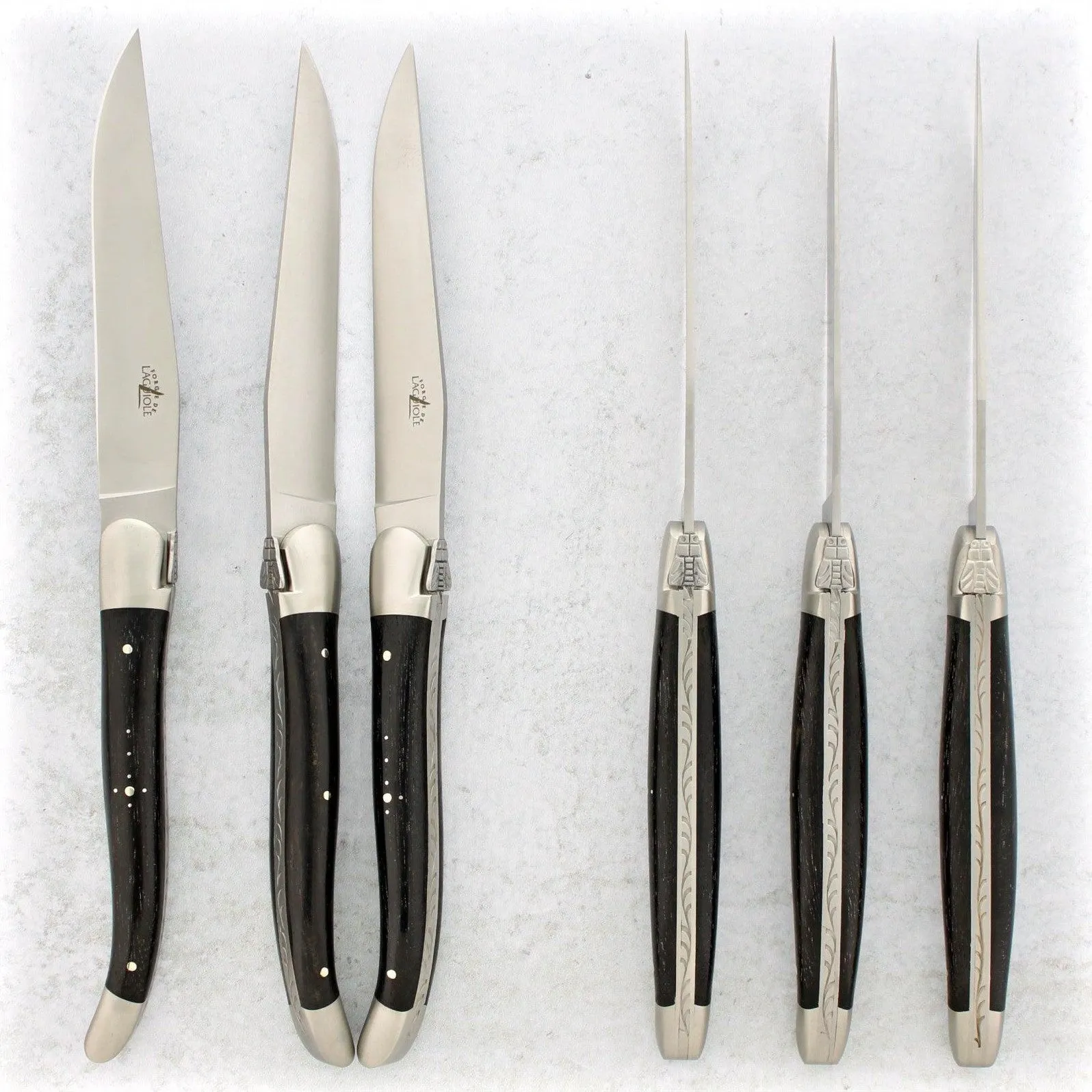 Forge de Laguiole Ebony Wood Steak Knives - Brushed