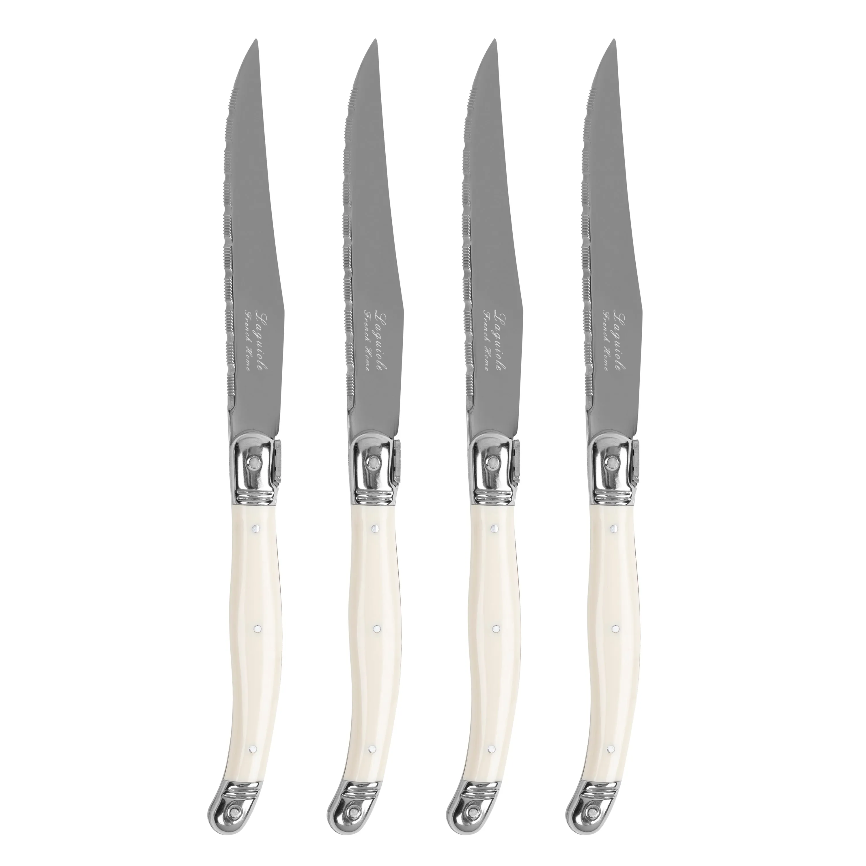 French Home Laguiole Connoisseur 4-Piece Steak Knife Set with Ivory-Colored Handles