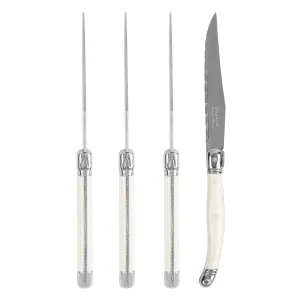 French Home Laguiole Connoisseur 4-Piece Steak Knife Set with Ivory-Colored Handles