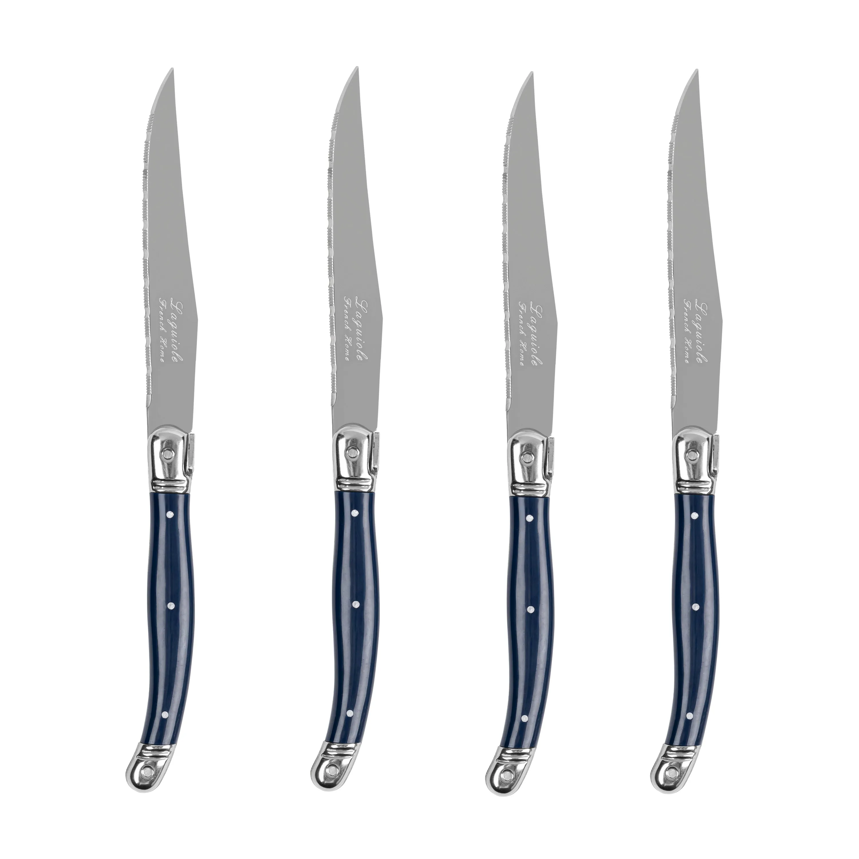 French Home Laguiole Connoisseur 4-Piece Steak Knife Set with Navy Handles