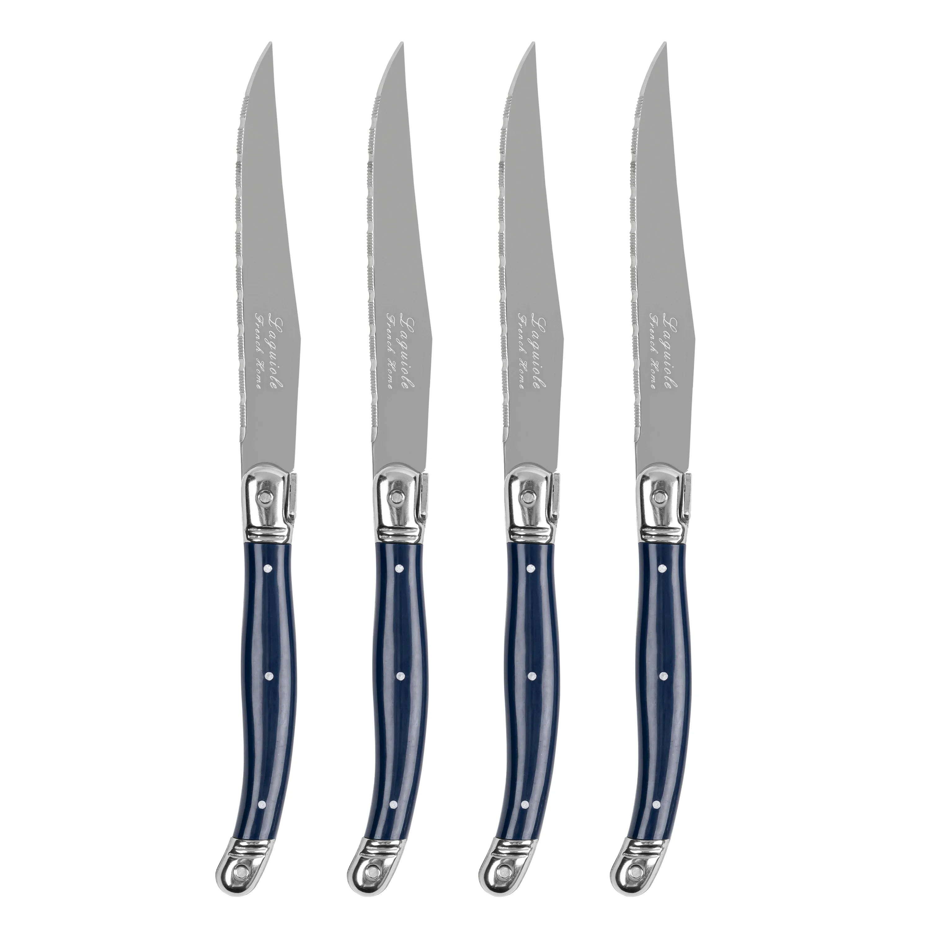 French Home Laguiole Connoisseur 4-Piece Steak Knife Set with Navy Handles