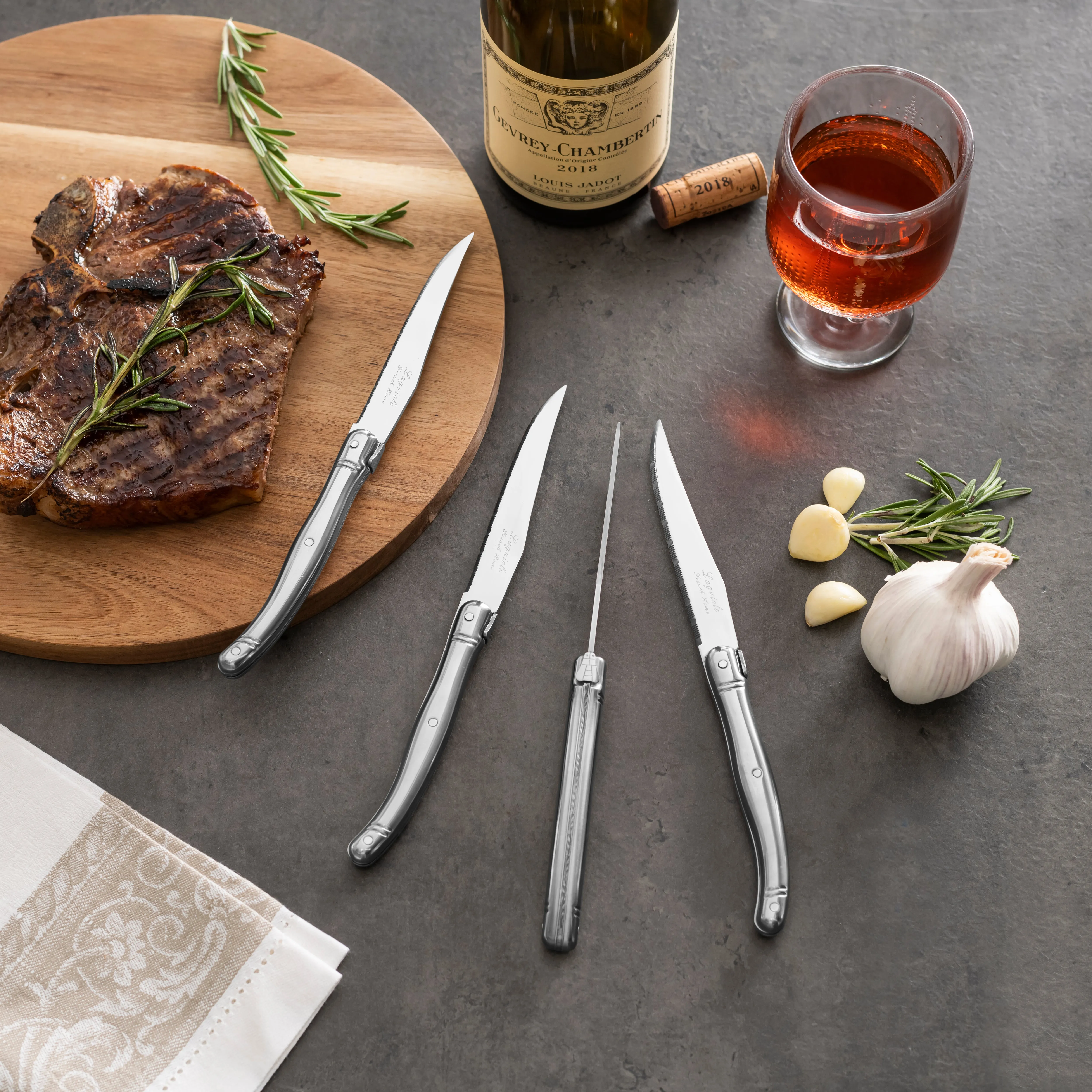 French Home Laguiole Connoisseur 4-Piece Steak Knife Set with Stainless-Steel Handles