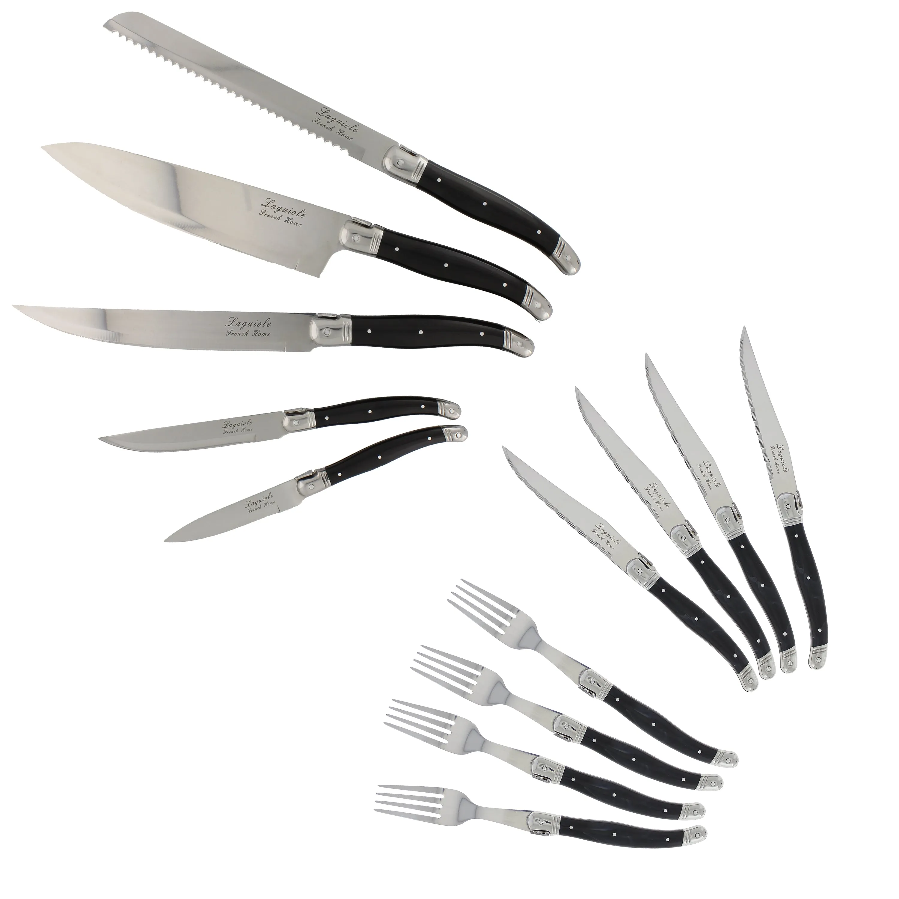 French Home Ultimate 13 Piece Laguiole Kitchen and Steak Knife & Fork Set