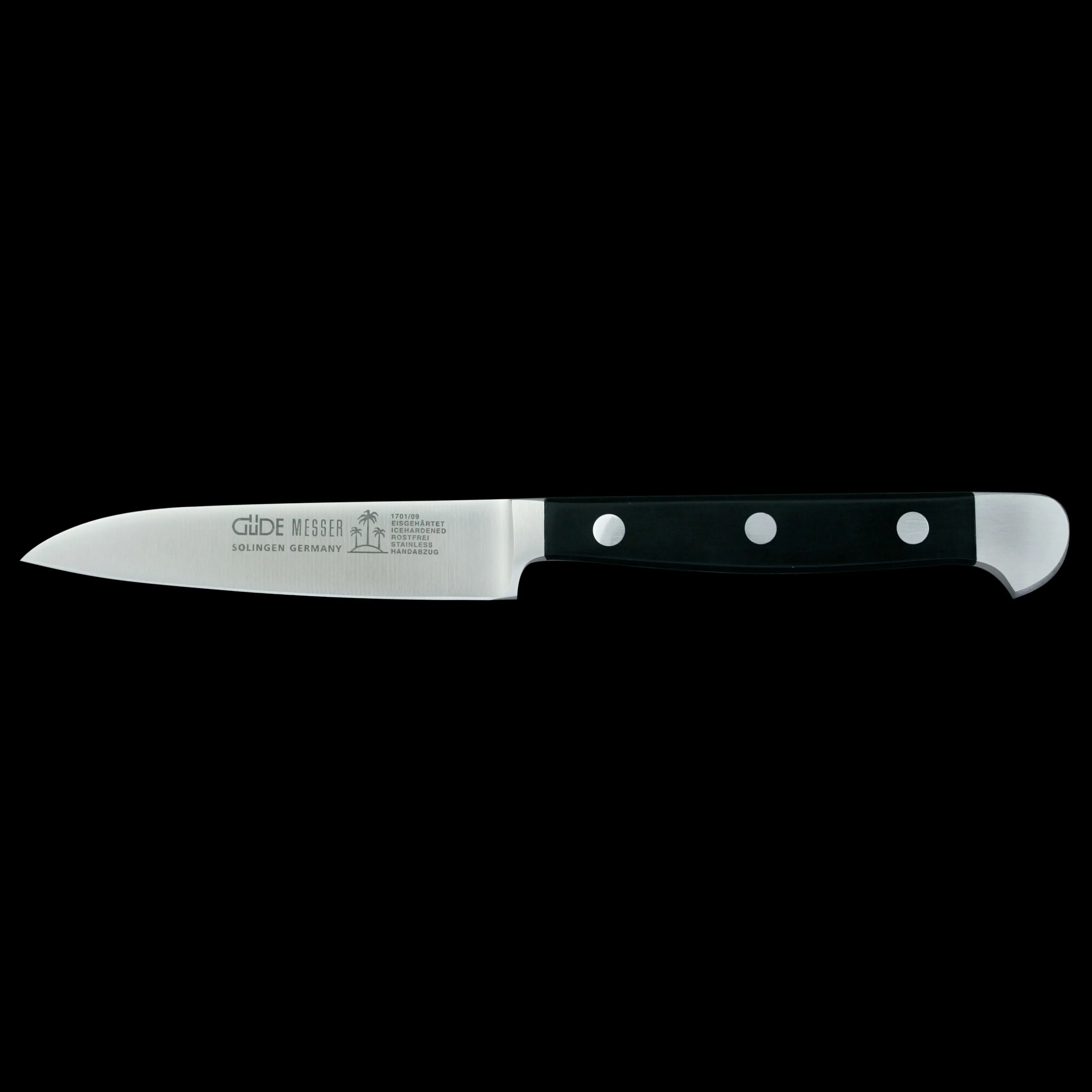 Gude Alpha Utility Knife With Black Hostaform Handle, 3-in