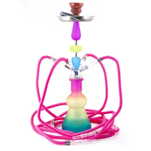 HOOKAH - 52cm 4 HOSE RAINBOW ACRYLIC CHROME METAL PINK CONE