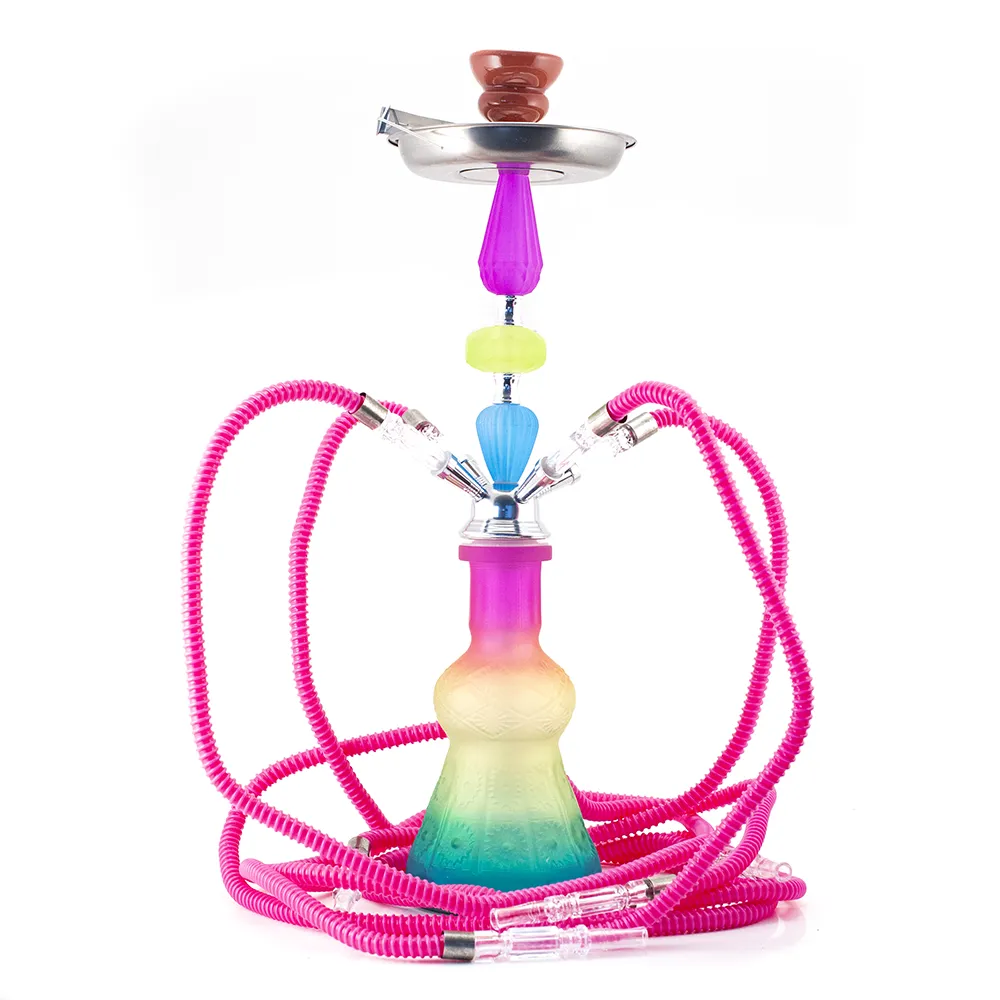 HOOKAH - 52cm 4 HOSE RAINBOW ACRYLIC CHROME METAL PINK CONE