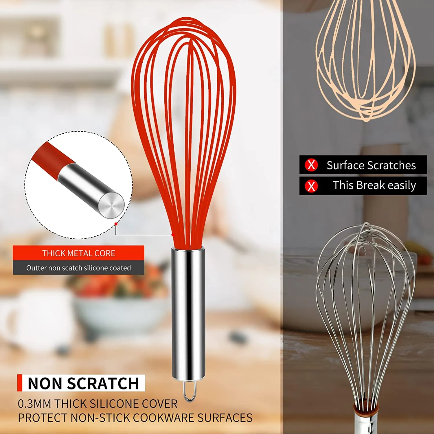 Ingeniuso Silicone Kitchen Whisk  (3 Piece)