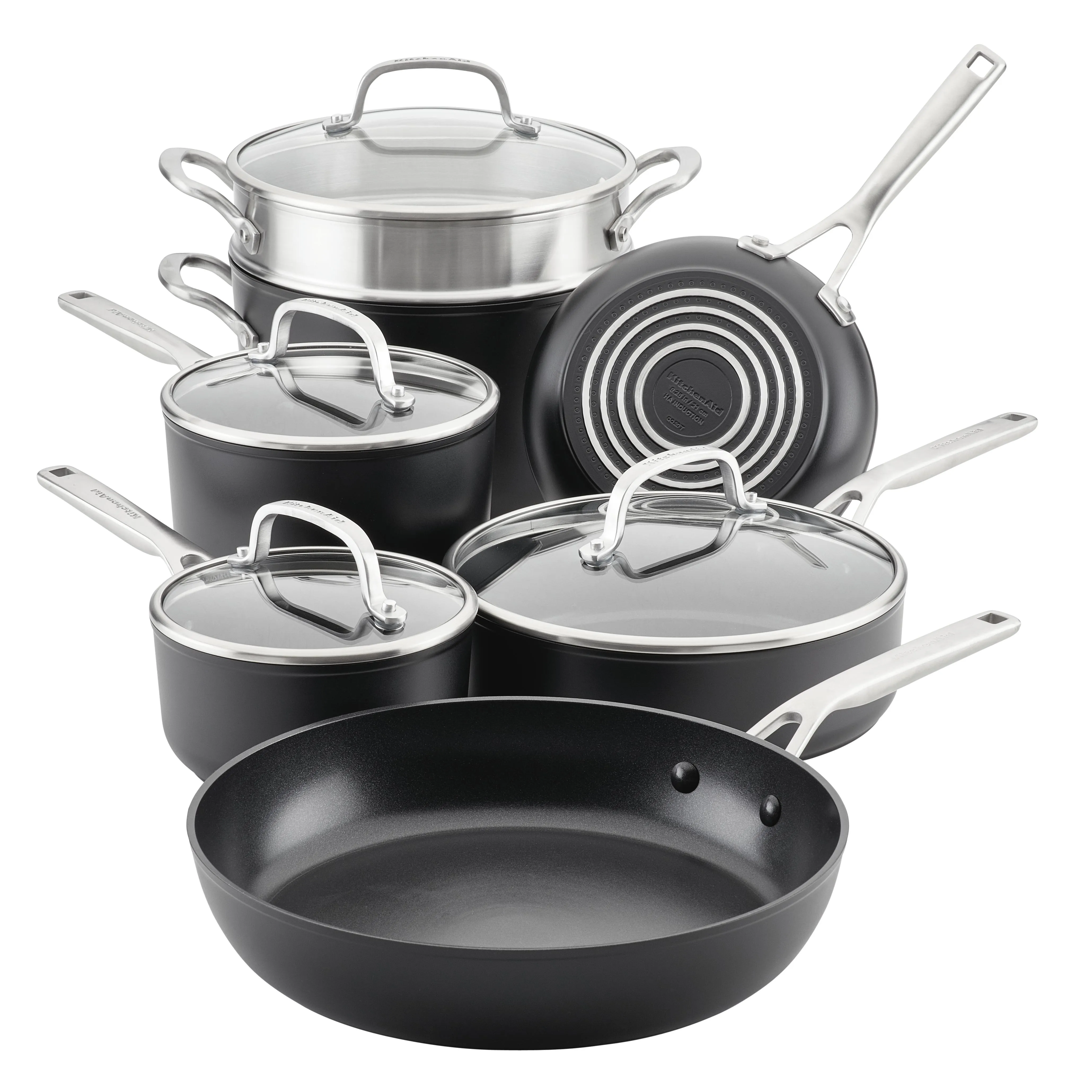 KitchenAid Hard-Anodized Induction Nonstick Cookware Set, 11-Piece, Matte Black