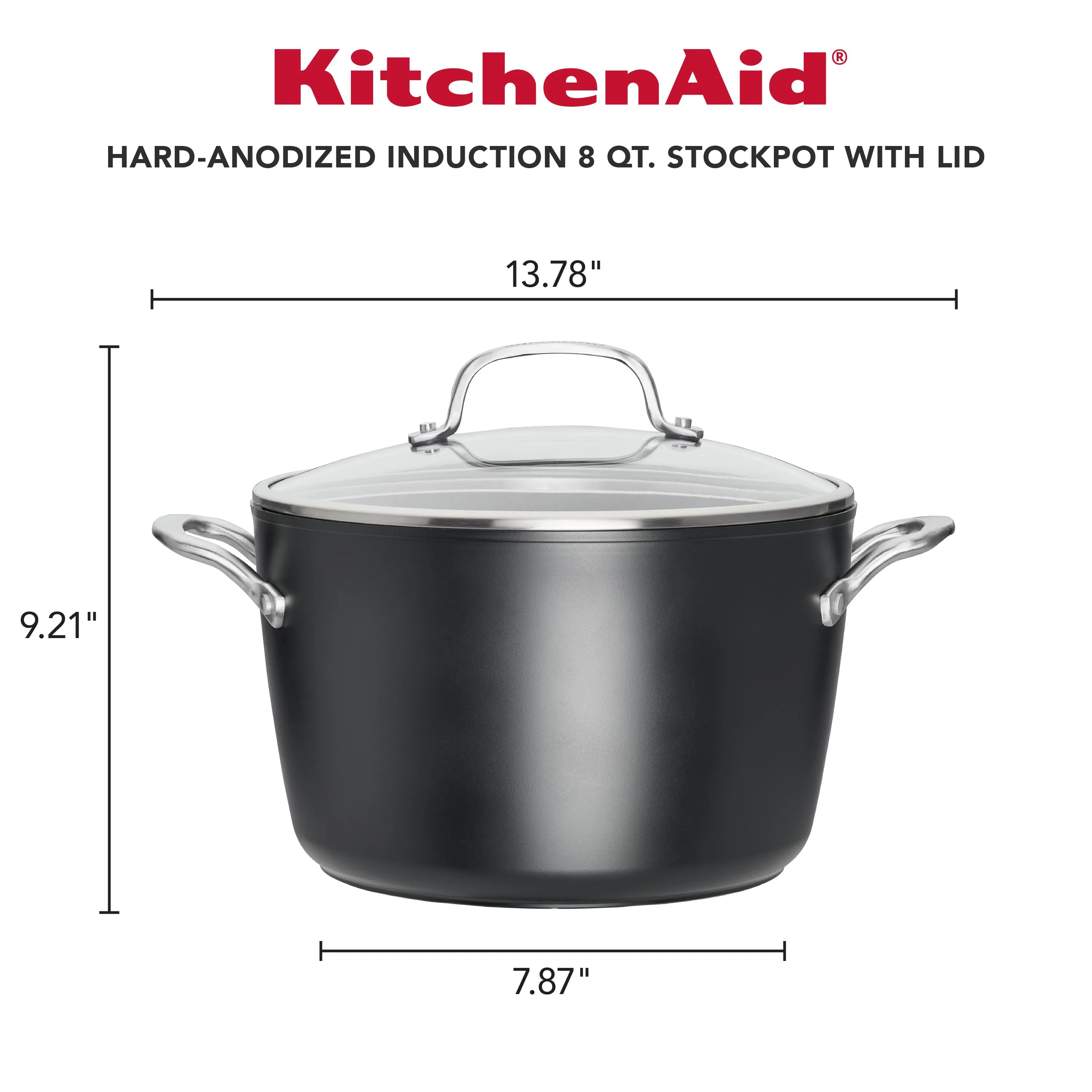 KitchenAid Hard-Anodized Induction Nonstick Stockpot with Lid, 8-Quart, Matte Black