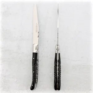 Laguiole Forged Steak Knives Studded Black Horn Tip - Set of 2