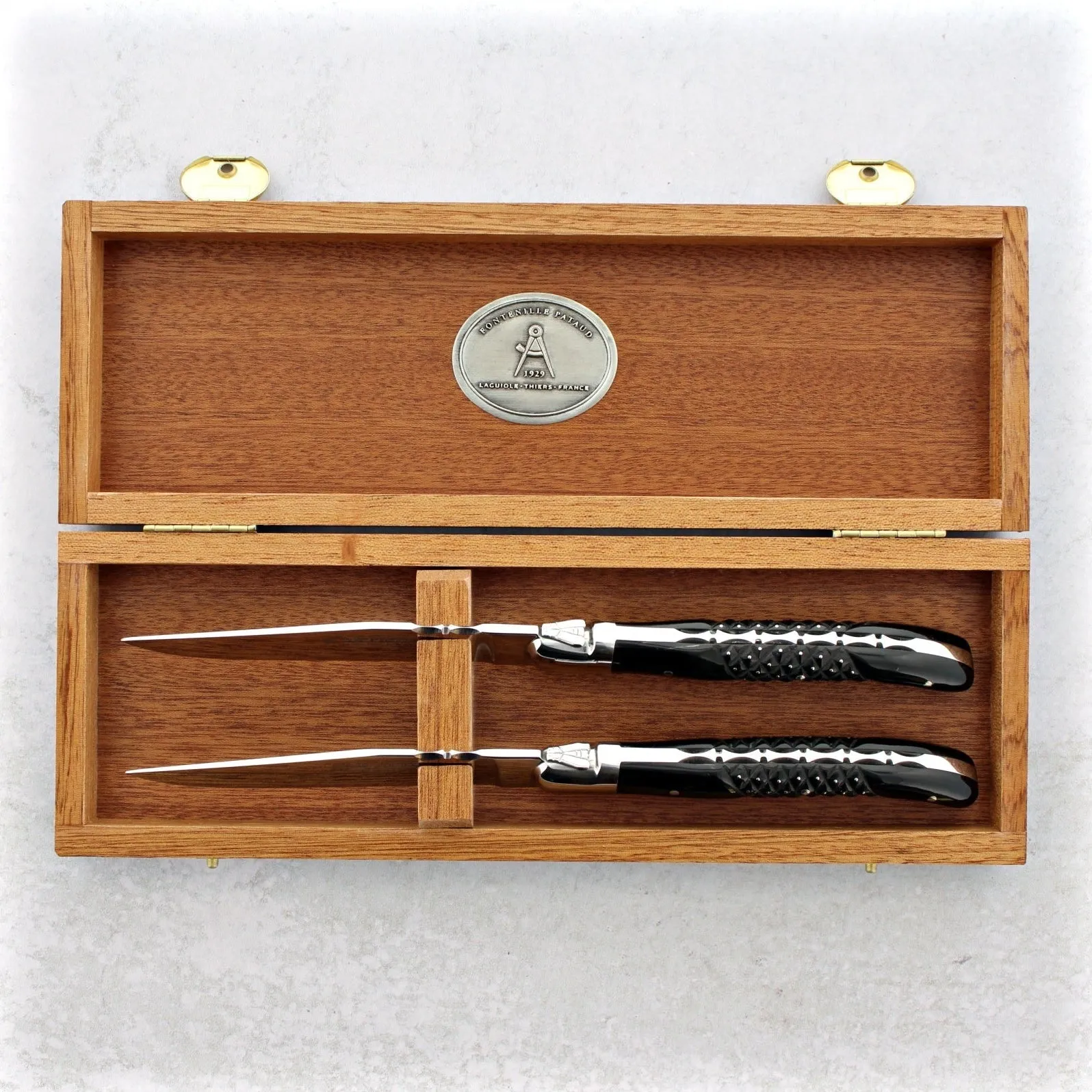 Laguiole Forged Steak Knives Studded Black Horn Tip - Set of 2