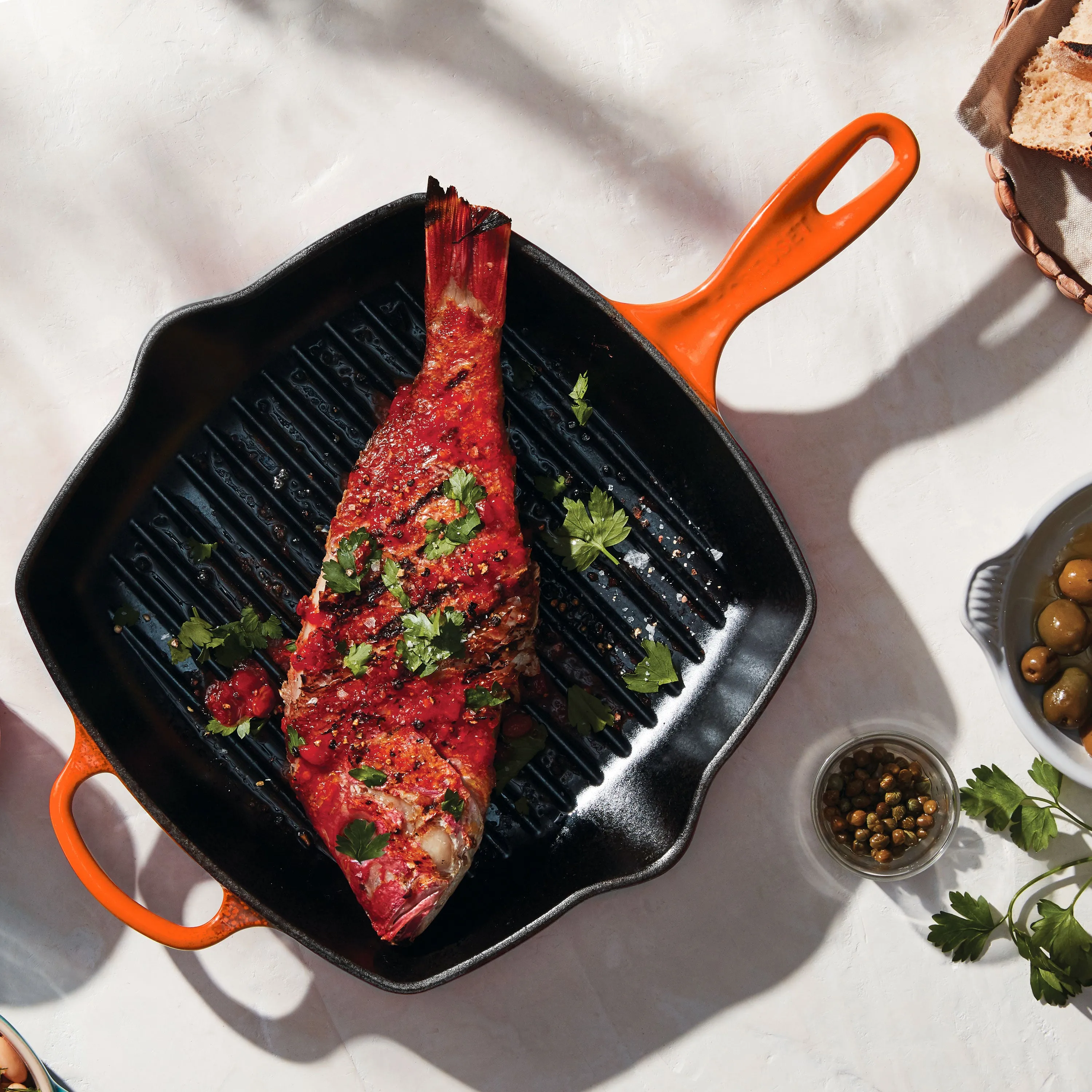 Le Creuset Signature Cast Iron 10.25" Flame Square Grill Pan