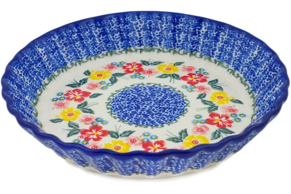 Polish Pottery 10" Fluted Pie Dish Hibiscus Haven