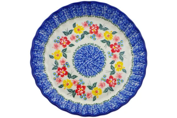 Polish Pottery 10" Fluted Pie Dish Hibiscus Haven